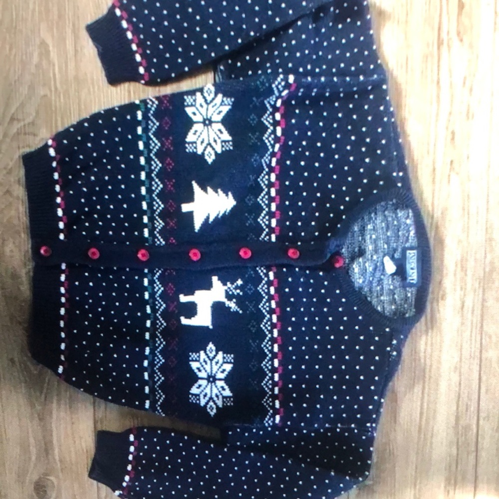 Lands End Girls Christmas Cardigan Sweater